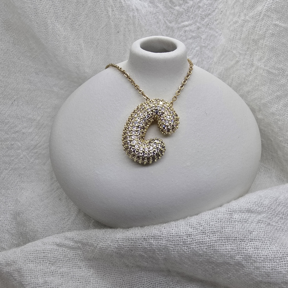 Pavé Gold Initial C Necklace – Sparkling Letter Pendant